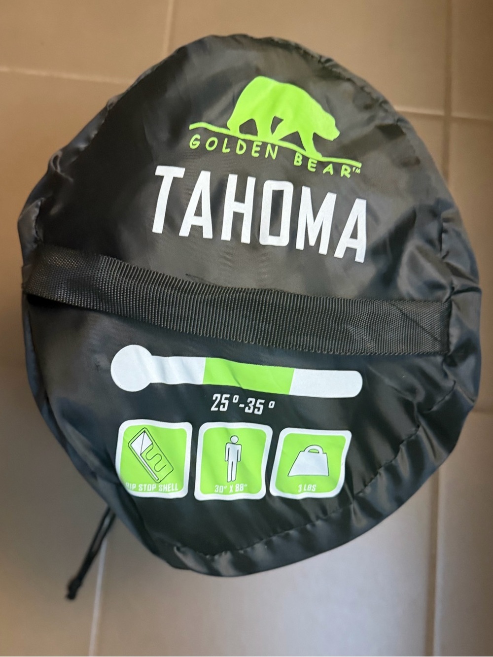 NEW! GOLDEN BEAR TAHOMA Bear Tahoma 25°-35° Black & Lime Mummy Sleeping Bag